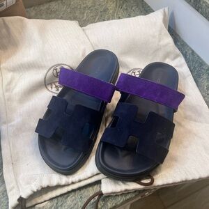 Black and Purple Slide Suede Hermes Chypre